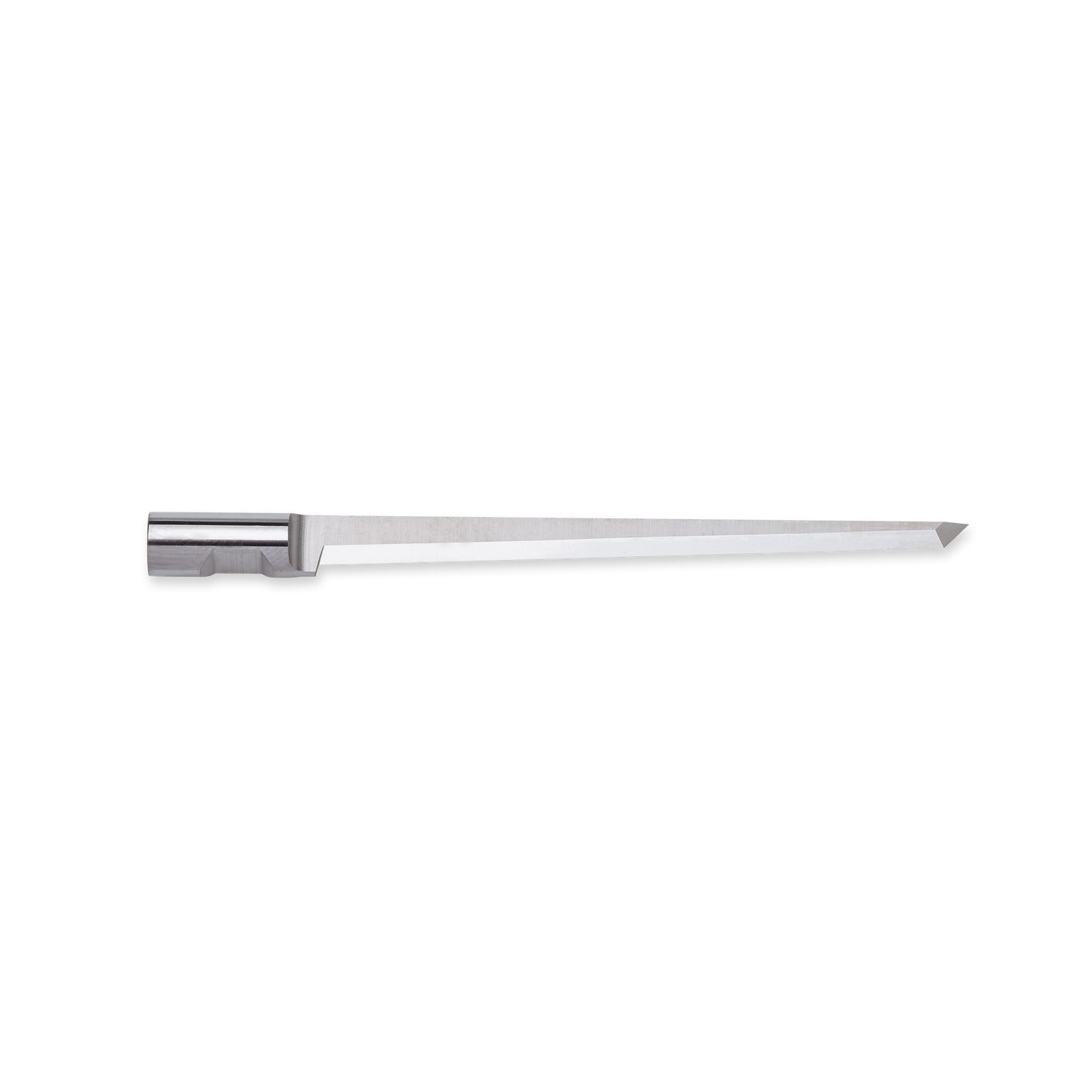 Oscillating tungsten carbide knife BLD-SR6522 (42444885) for Esko / Kongsberg cutters. Pointed tip for use with felt underlays. Length 76 mm, max. cutting depth 55 mm, 3.7° cutting angle enables fine cutting details.