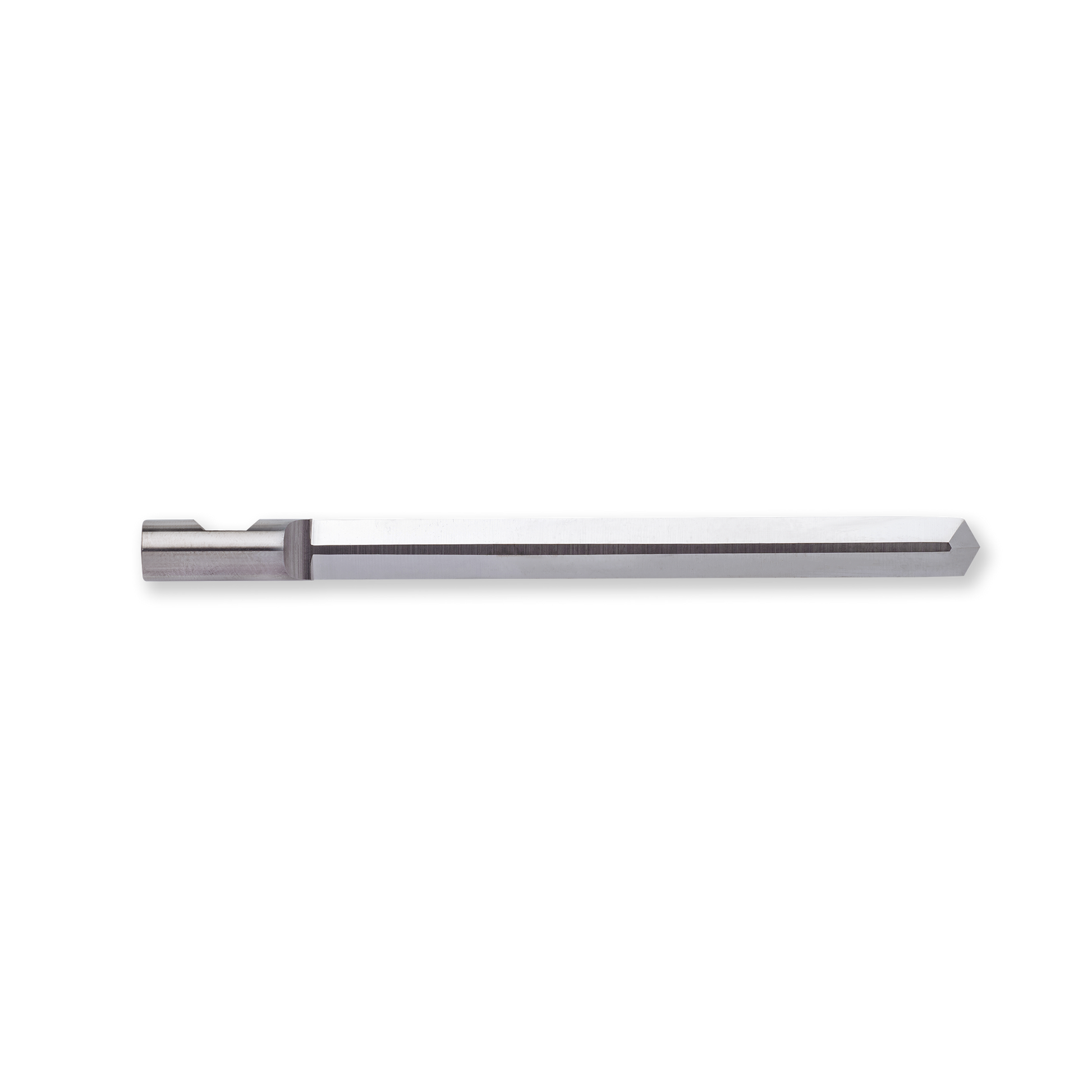 Tungsten carbide knife AXYZ-B2031L-65 for Axyz digital cutters suitable for cutting various materials. Length 81 mm, max. cutting depth 65 mm, double-angled with both angles 30°.