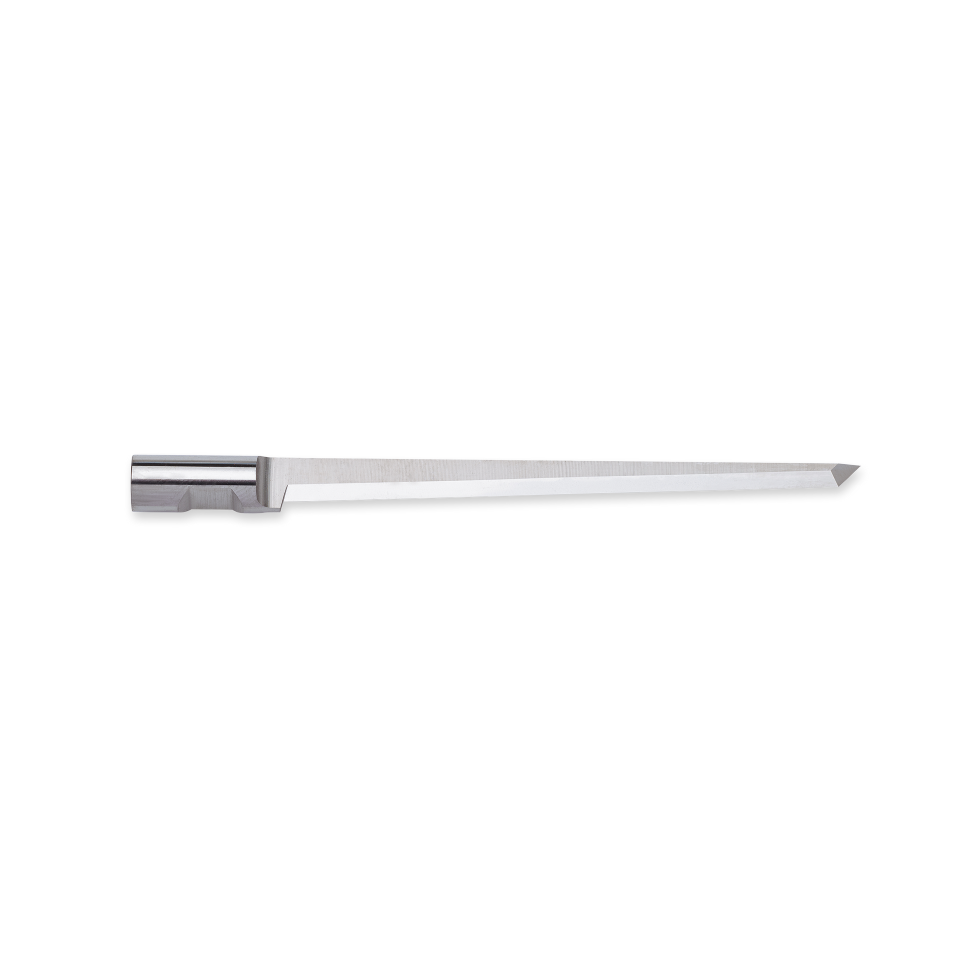 Oscillating tungsten carbide knife BLD-SR6522 (42444885) for Esko / Kongsberg cutters. Pointed tip for use with felt underlays. Length 76 mm, max. cutting depth 55 mm, 3.7° cutting angle enables fine cutting details.